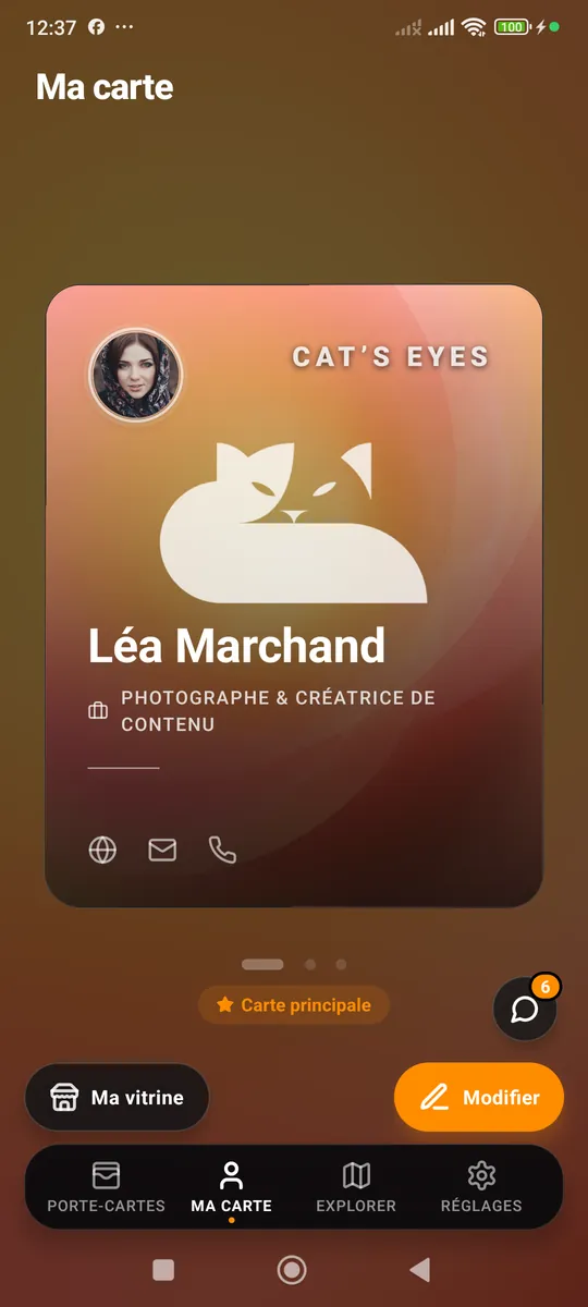 Virelya, application du studio : l'écran « Ma carte ».